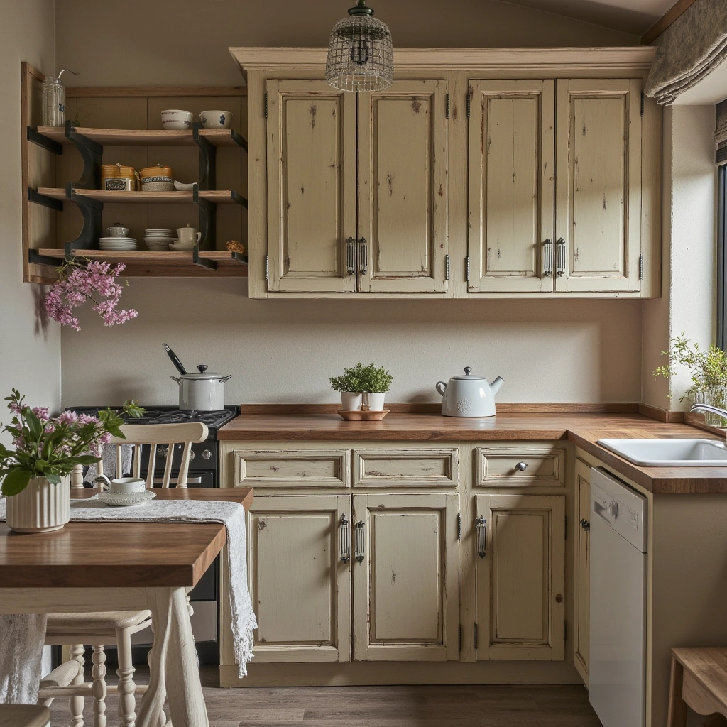 4. Distressed Wood Vintage Cabinets