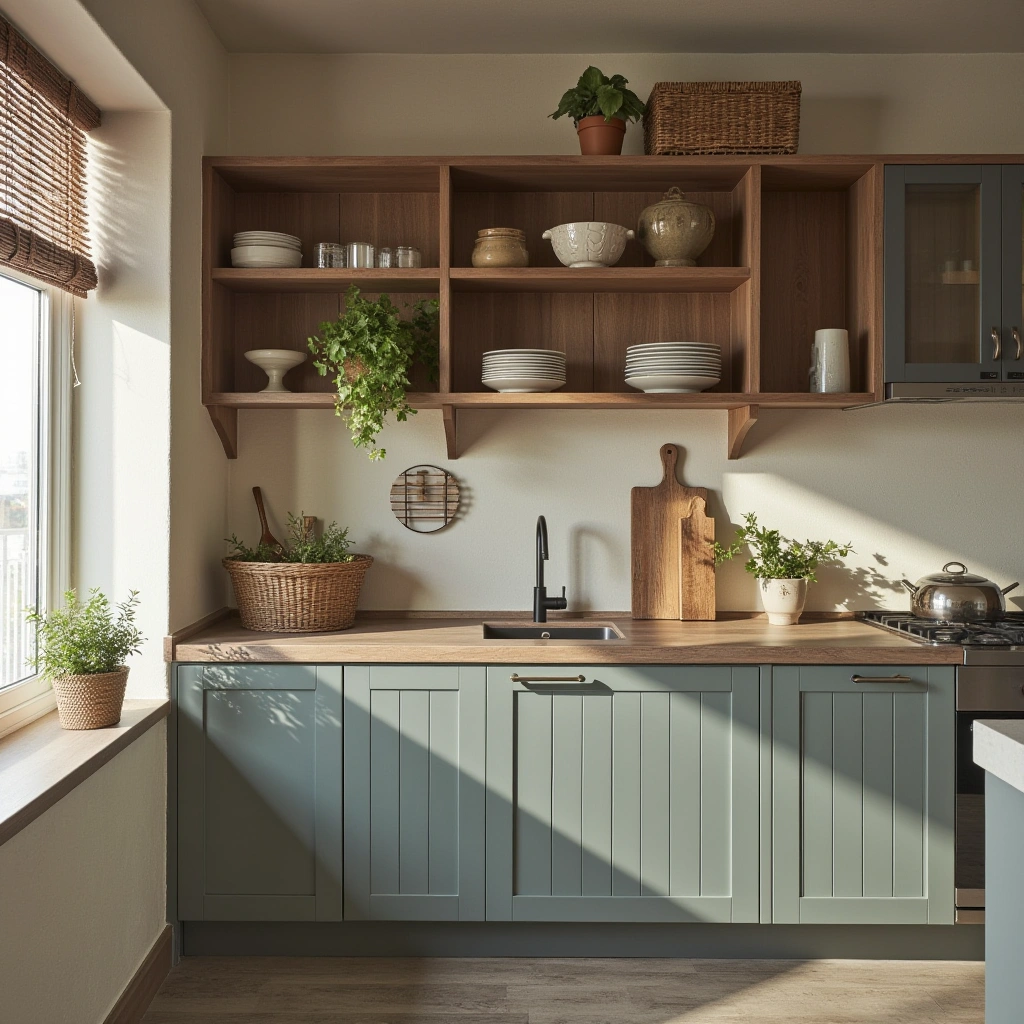 7. Vintage Cabinets with Open Shelving