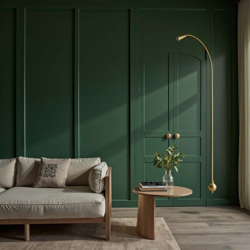 4. Emerald Green Walls with Brass Detailing