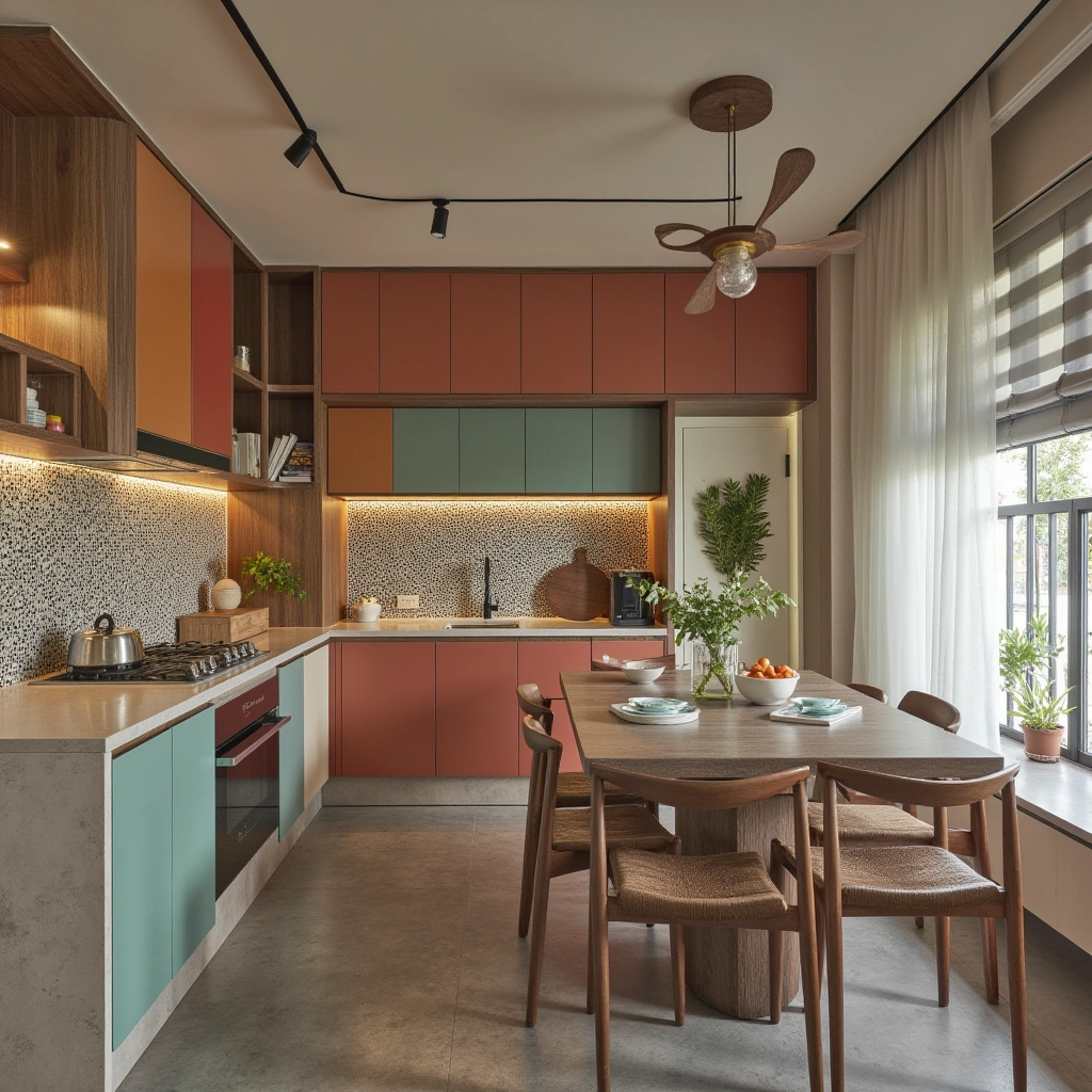 7. Eclectic Open Kitchen with Bold Personality