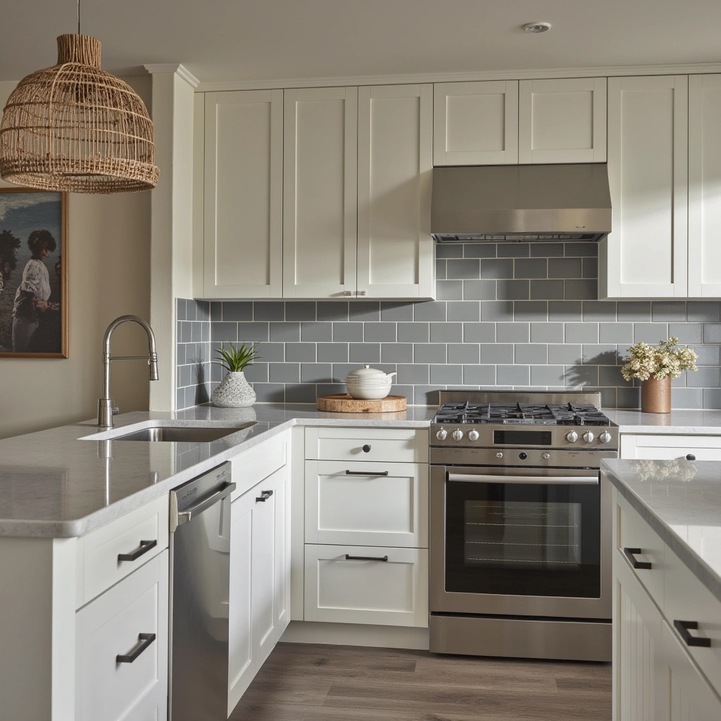 3. Matte Gray Subway Tile Backsplash