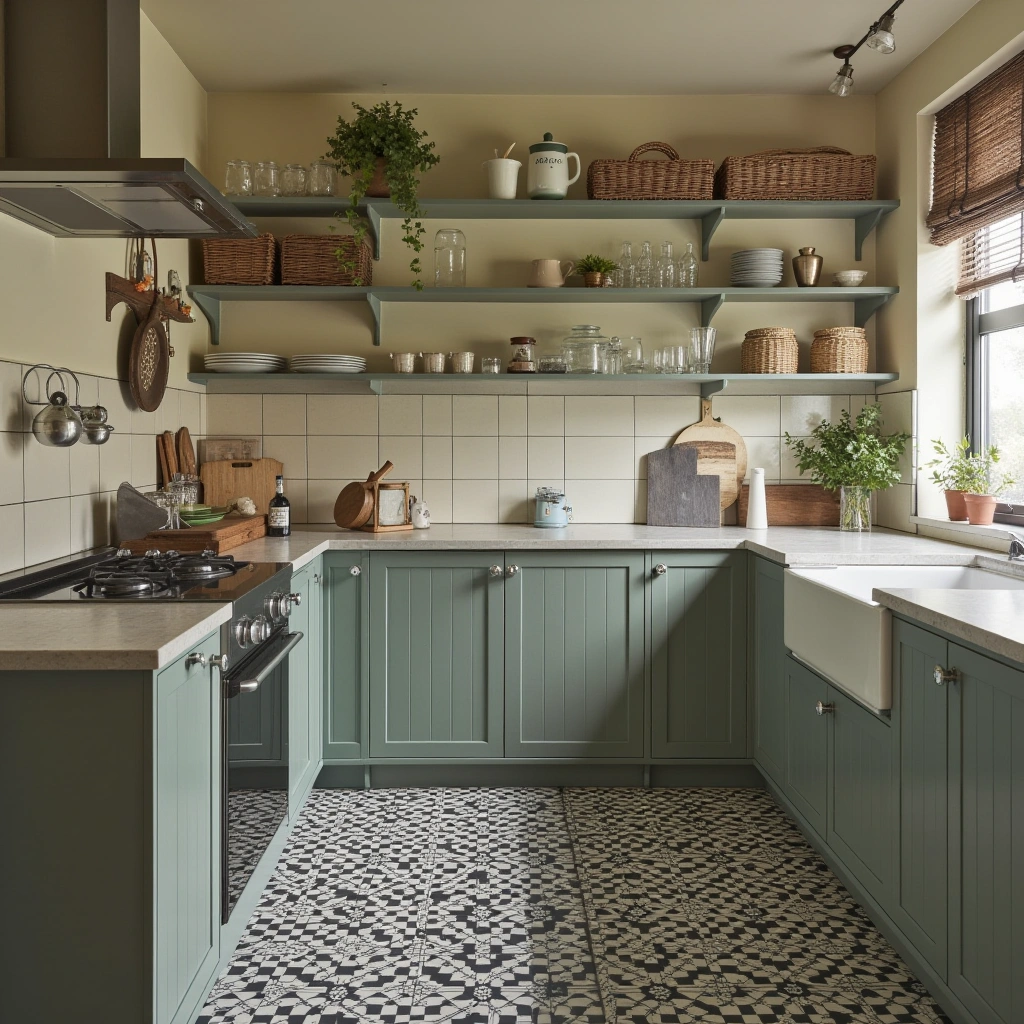 5. Checkerboard or Patterned Tile Flooring