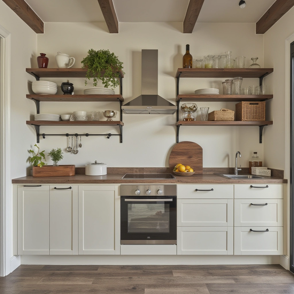 4. Open Shelving with Vintage Crockery