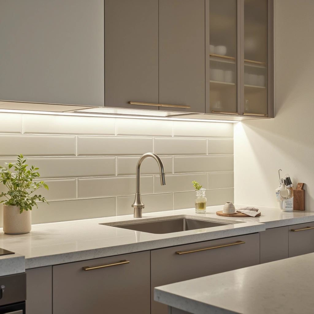 7. Neutral Glass Tile Backsplash