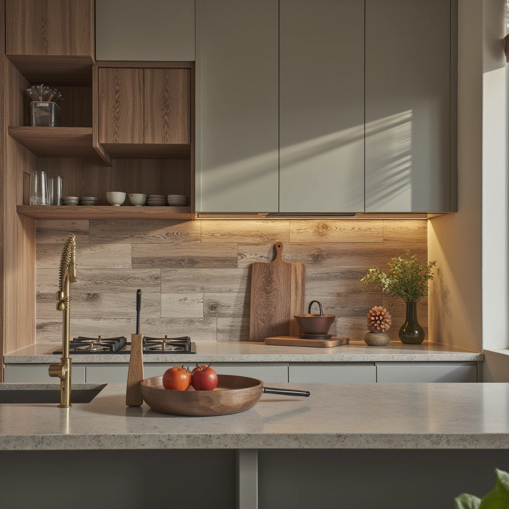 8. Wood-Look Porcelain Tile Backsplash