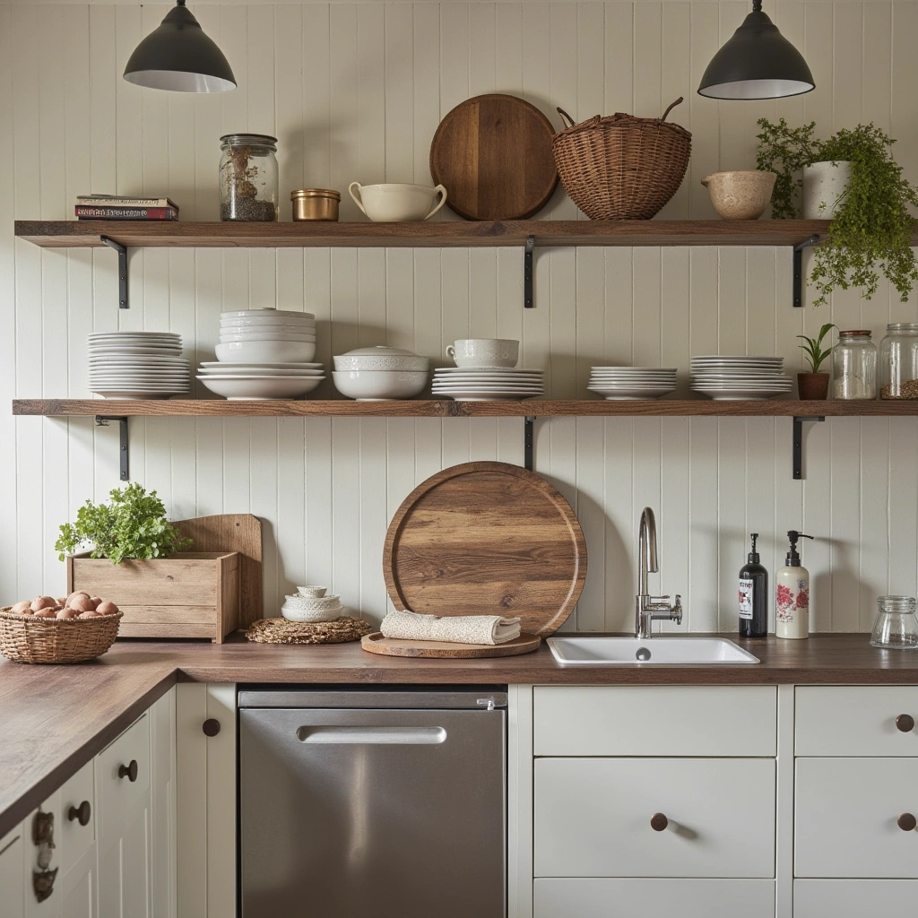 5. Open Shelving Made of Rustic Wood
