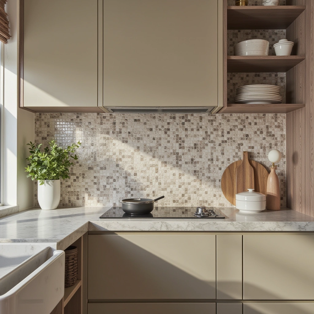 9. Neutral Mosaic Tile Backsplash