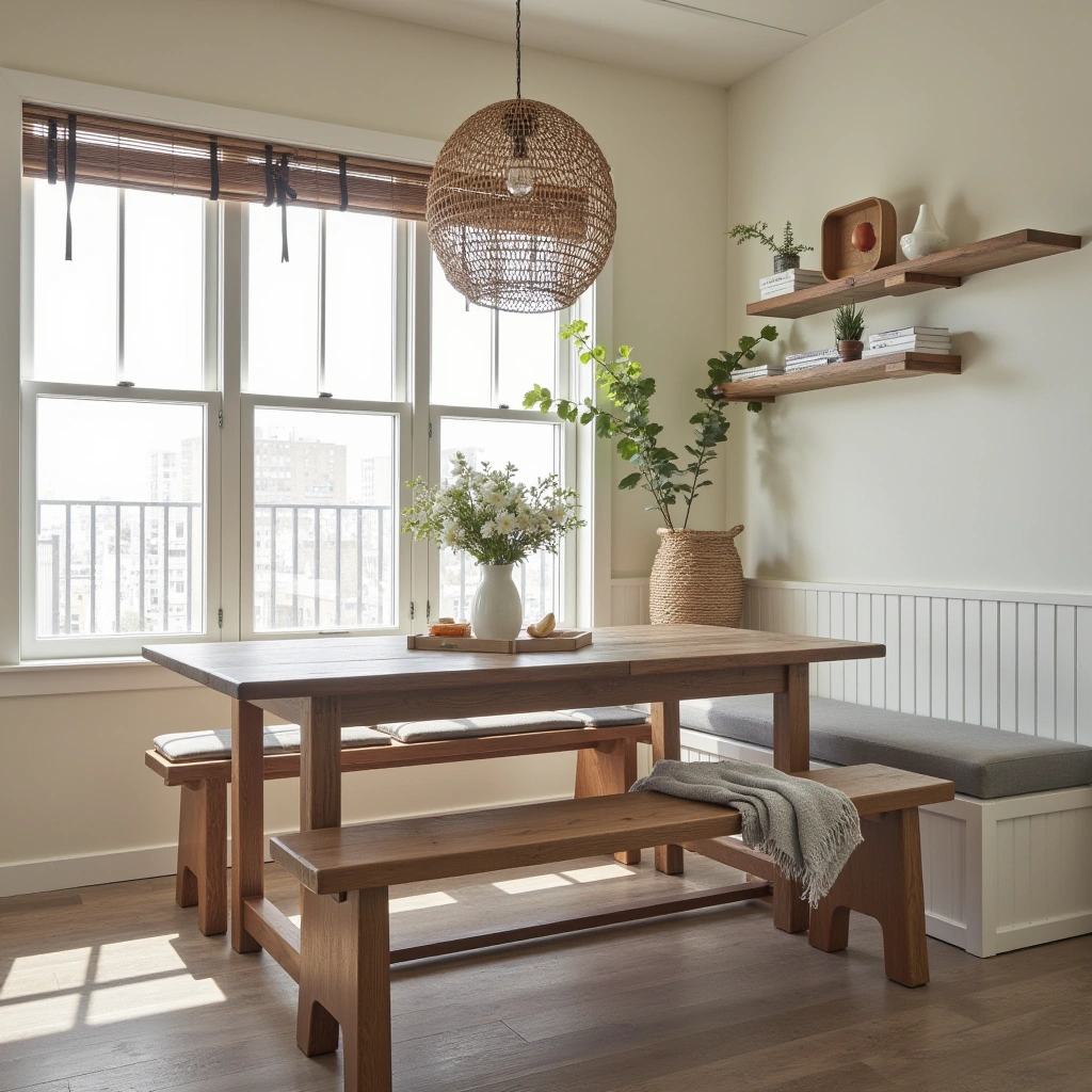 9. Farmhouse Dining Table with Bench Seating