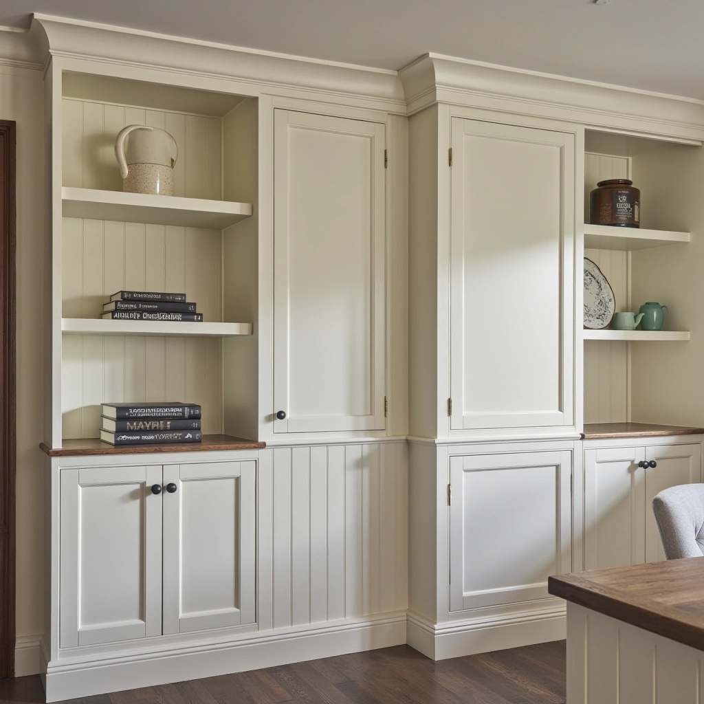 7. Half Panelled Walls with Built-In Shelving