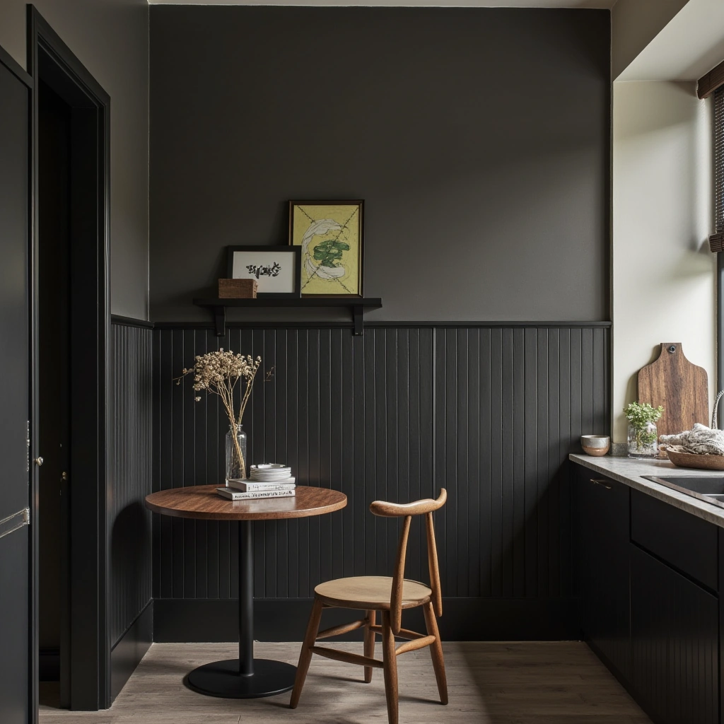 8. Bold Black Half Panelled Walls for Drama