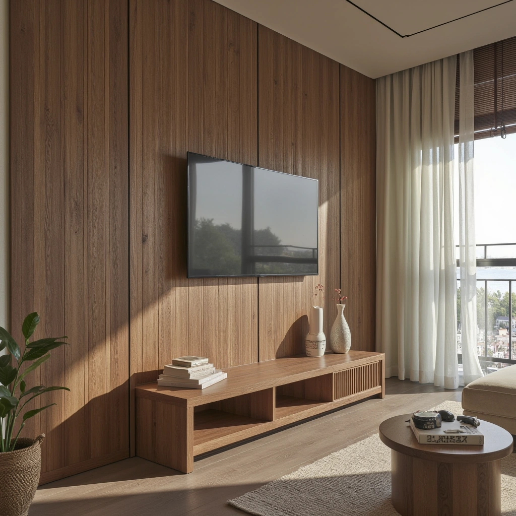4. Vertical Wood Panels for Height and Drama