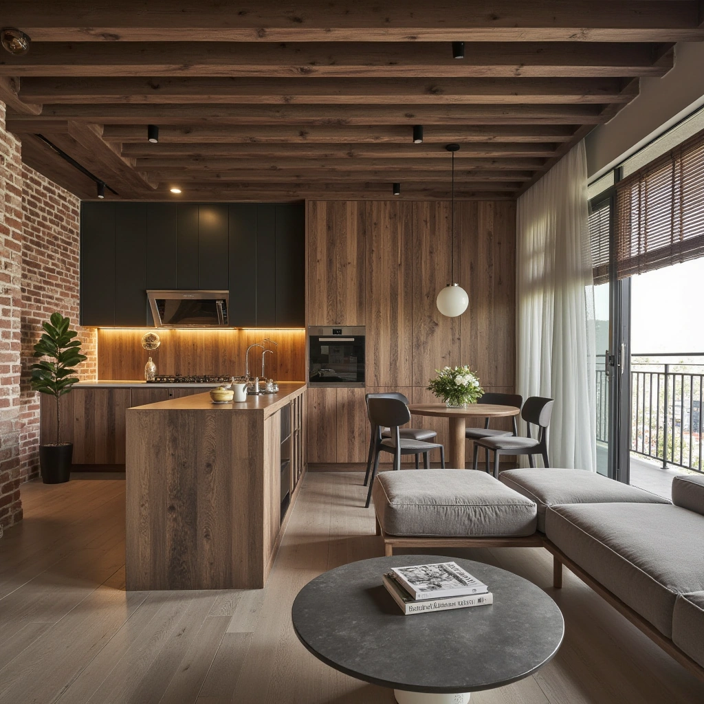 6. Industrial Style with Raw Wood Panels