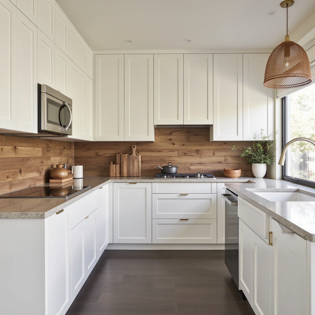 9. Wooden Backsplash for Warmth and Texture
