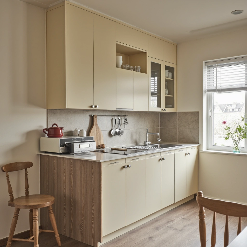 5. Creamy Cabinets for Small Kitchens with Maximized Light