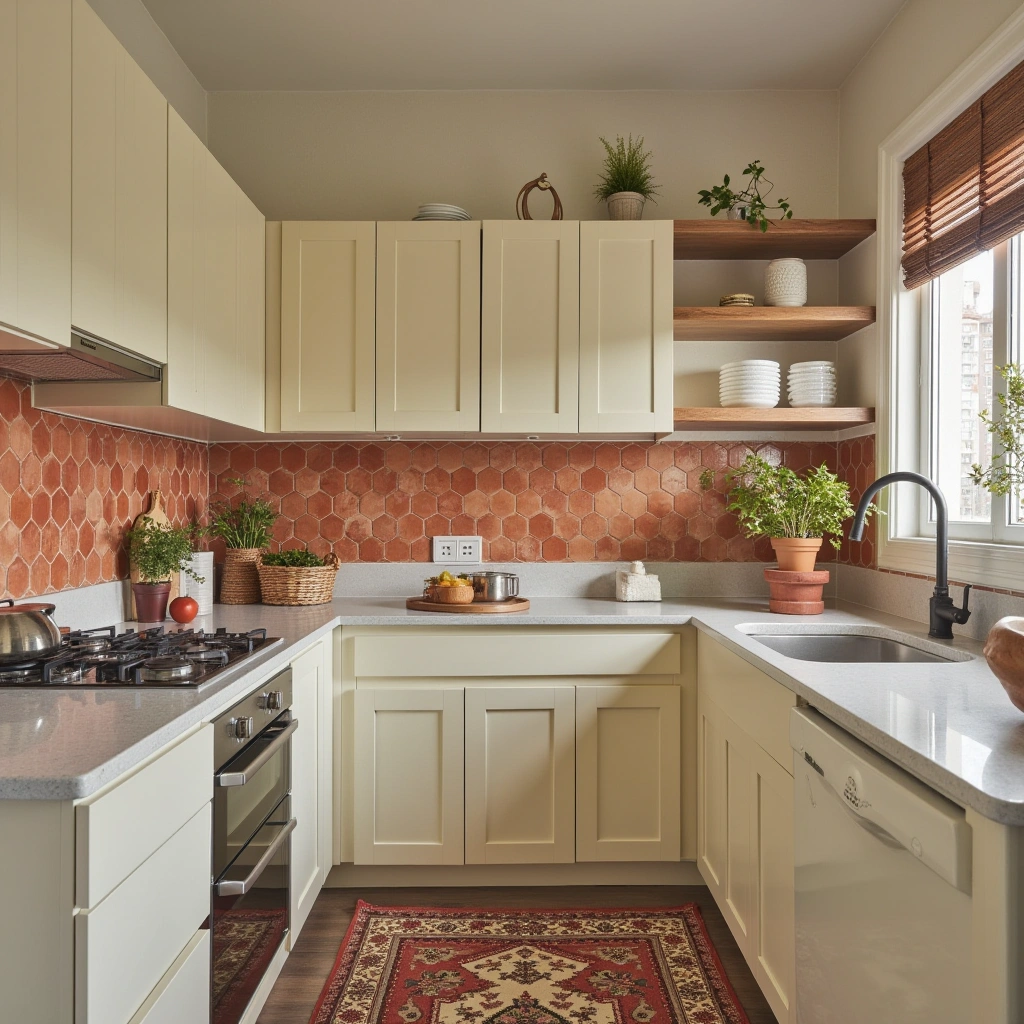 6. Creamy Cabinets in an Eclectic Mix of Colors and Textures