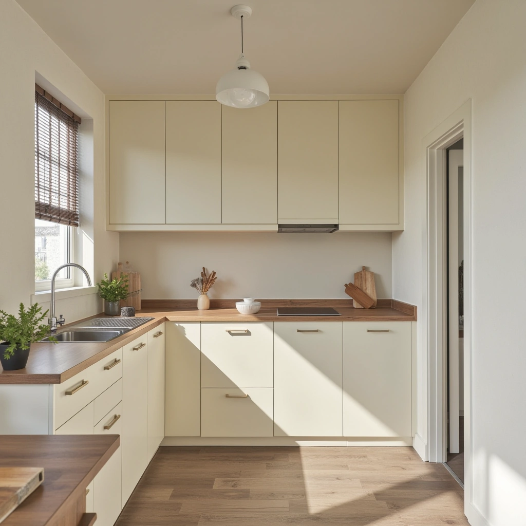 8. Scandinavian Style with Creamy Cabinets and Natural Wood