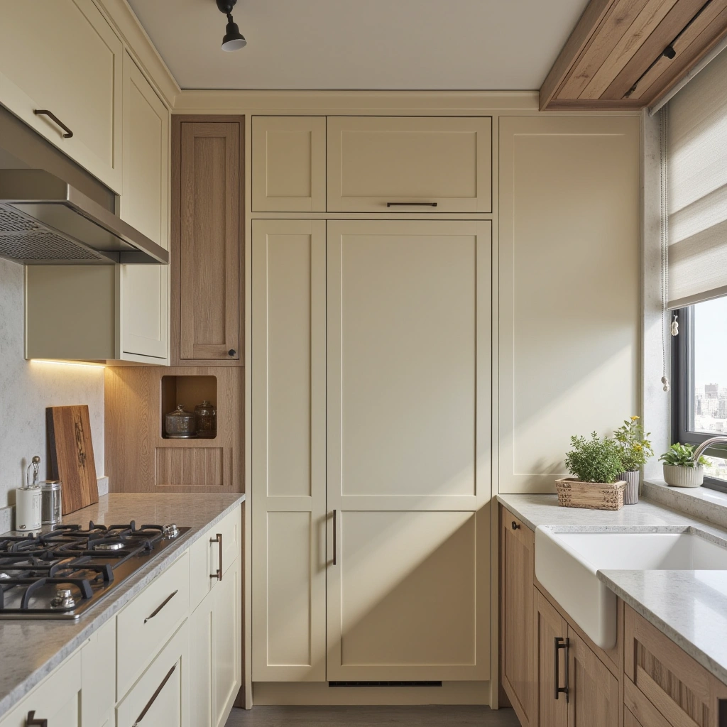 9. Compact Light Beige Cabinets with Smart Storage Solutions