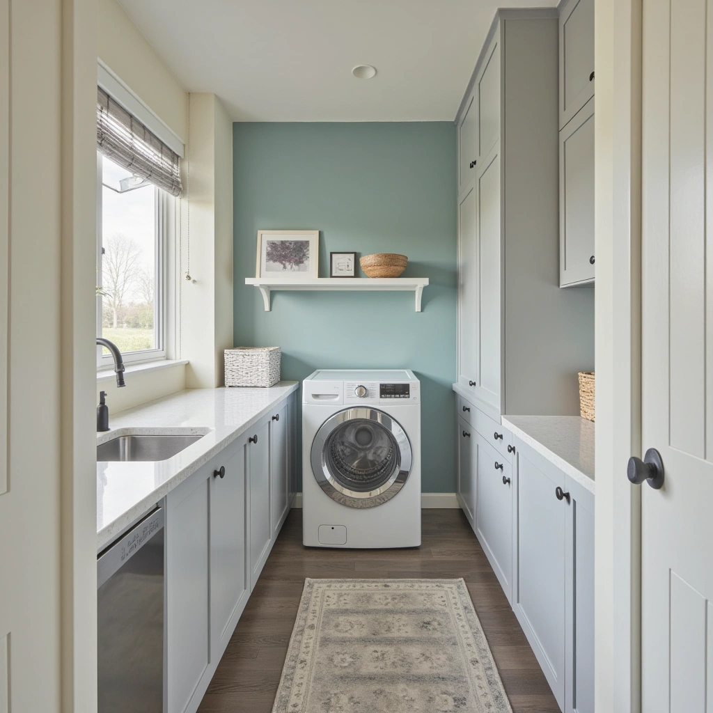 5. Light Colors and Reflective Surfaces to Brighten Narrow Laundry Rooms
