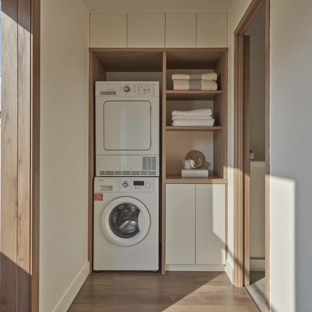 1. Compact Corner Laundry Nook