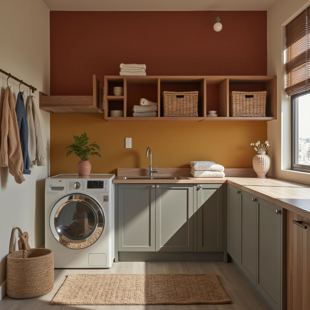 8. Cozy Laundry with Warm Textures and Colors