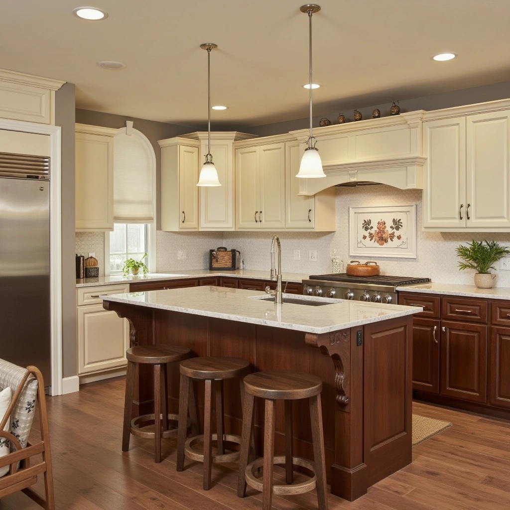 6. Warm Brown and Cream Two Tone Cabinets