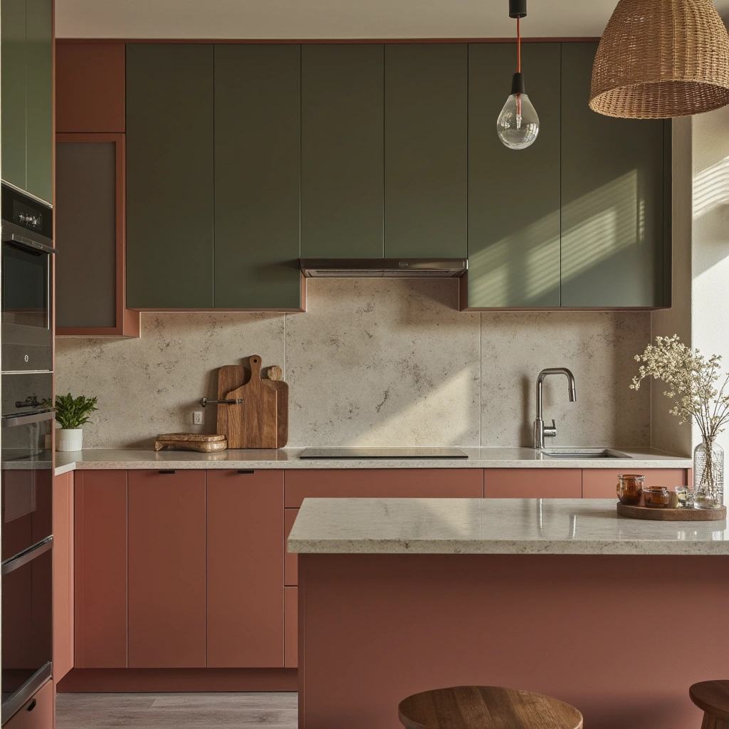 4. Terracotta, Olive Green, and Warm Beige