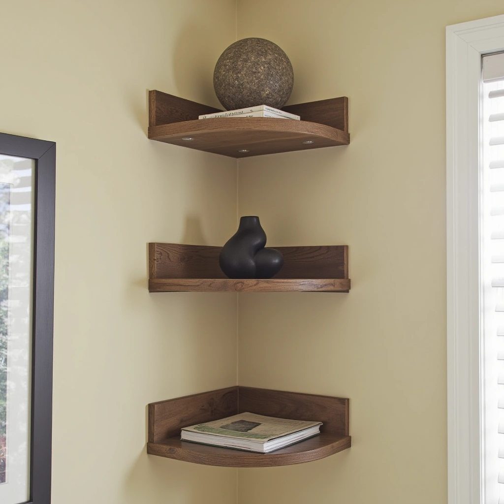 2. Rustic Wooden Corner Shelves: Warm and Inviting