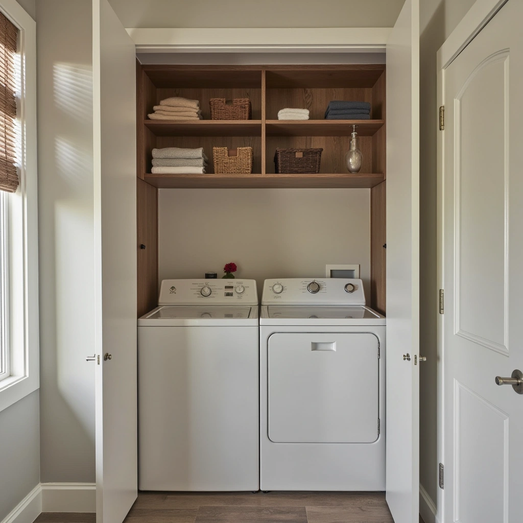 1. Open Shelving Above the Washer for Quick Access