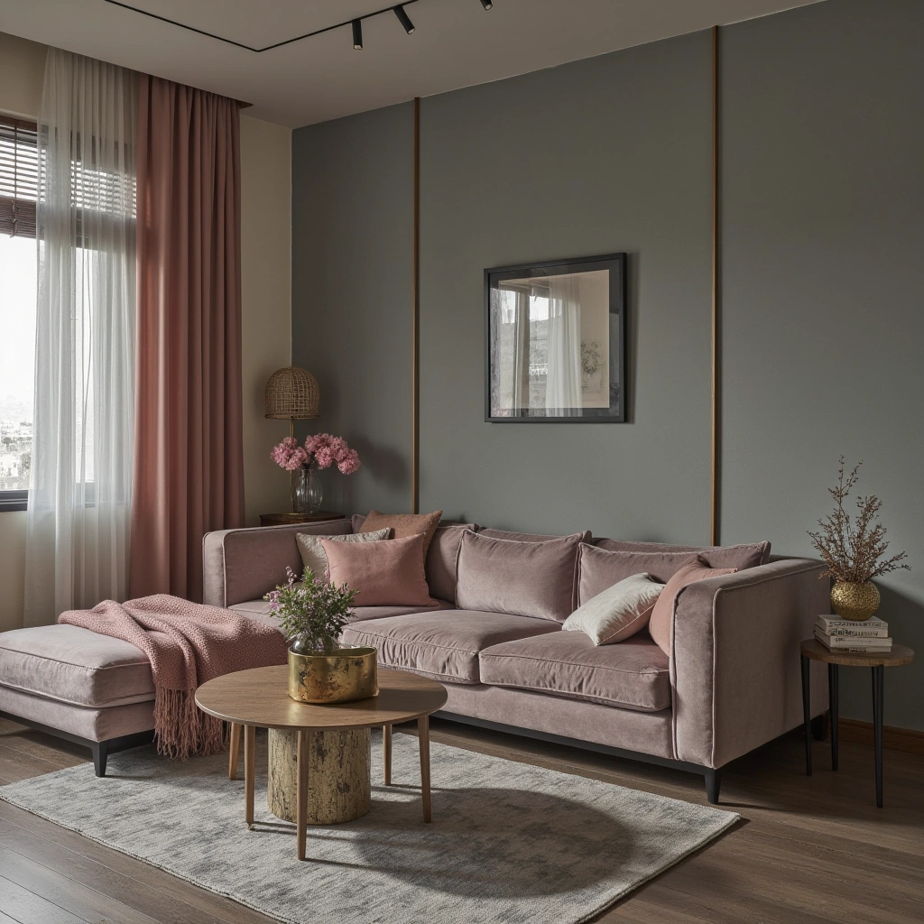 8. Soft and Feminine Touches Around a Dark Grey Sofa