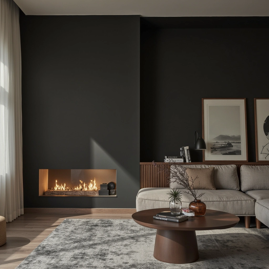 1. Deep Charcoal Walls with Warm Wood Accents