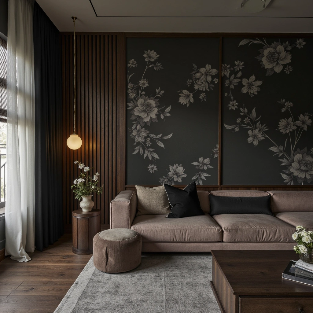 8. Dark Patterned Wallpaper for Texture and Depth