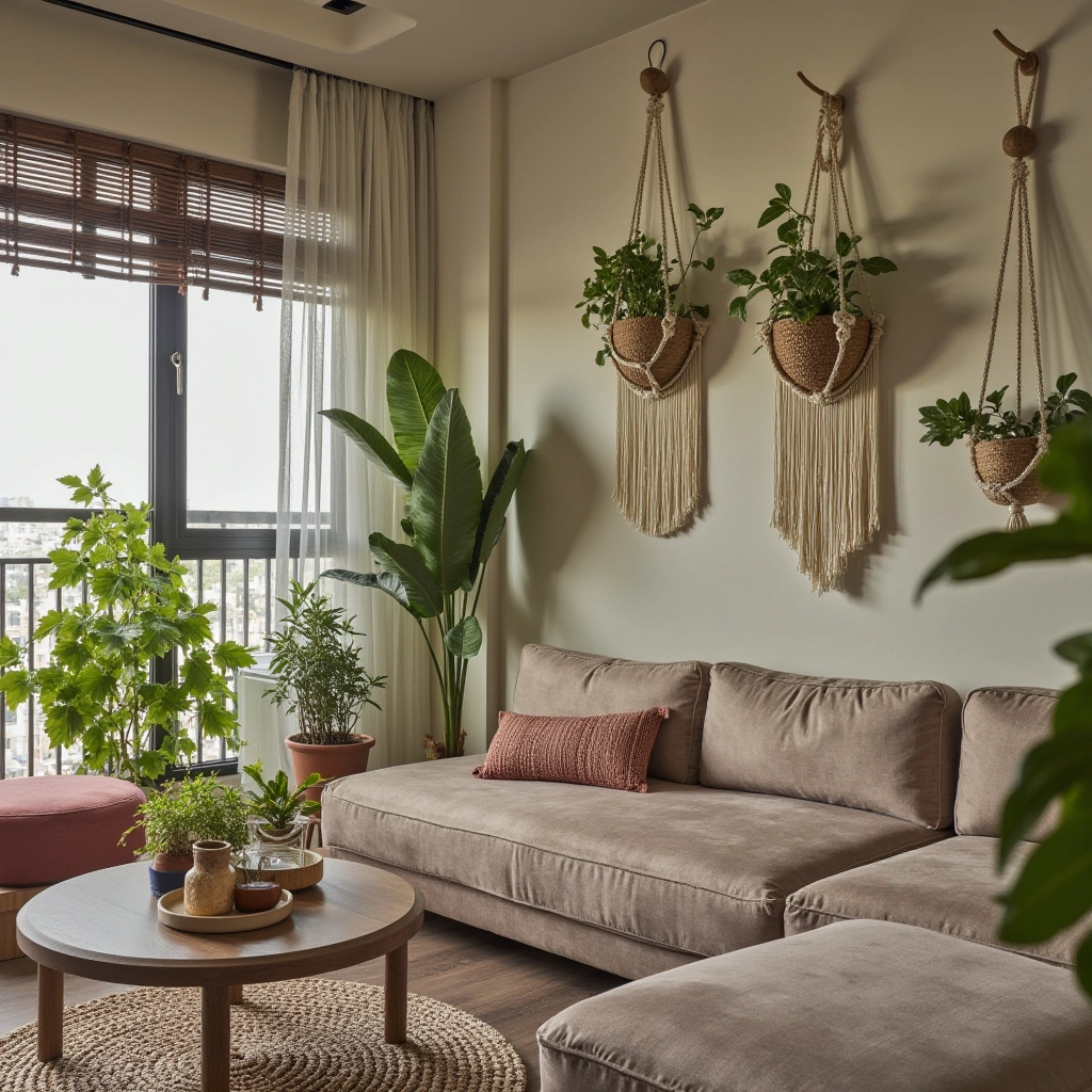 2. Lush Indoor Plants and Macramé Hangers