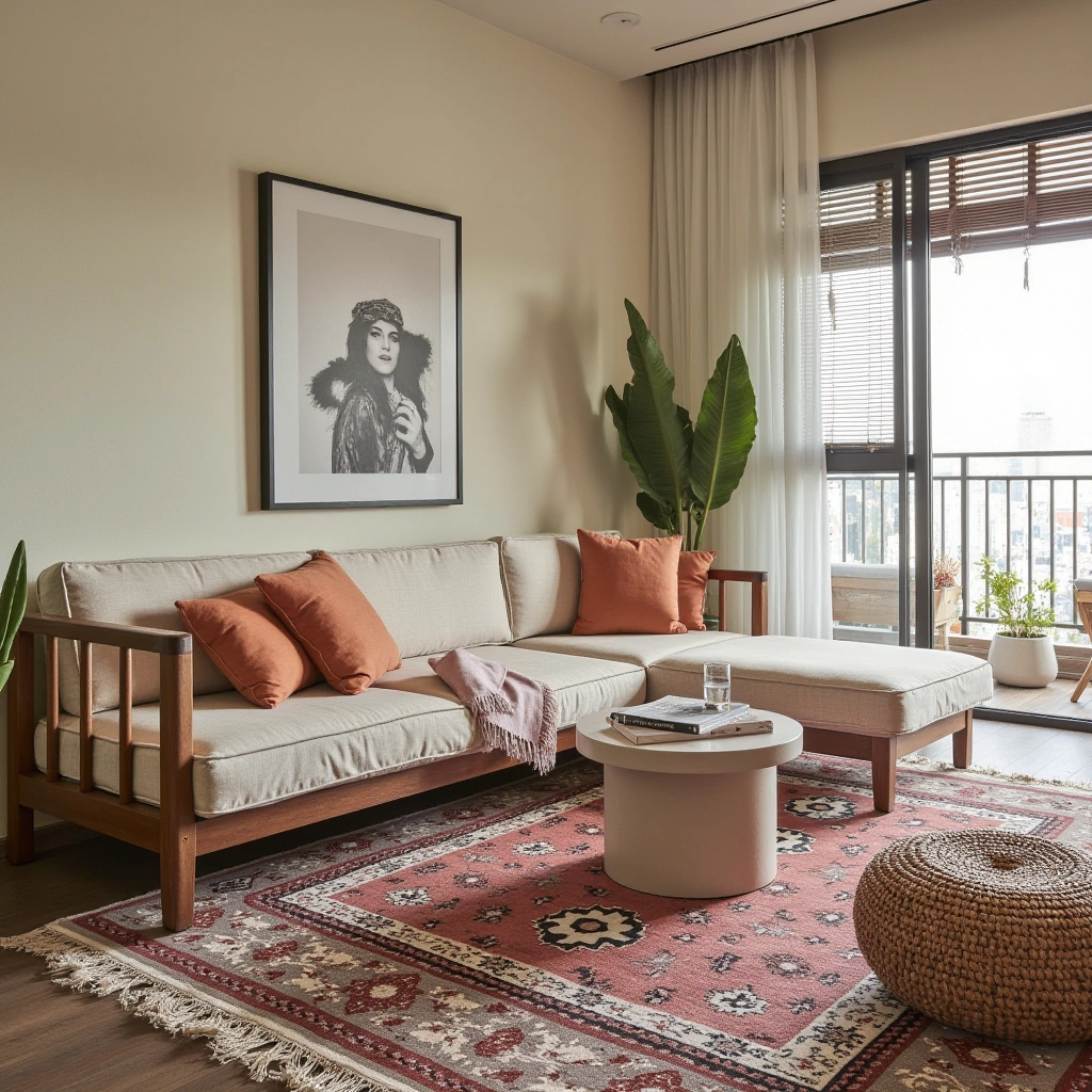 3. Layered Rugs with Bold Patterns