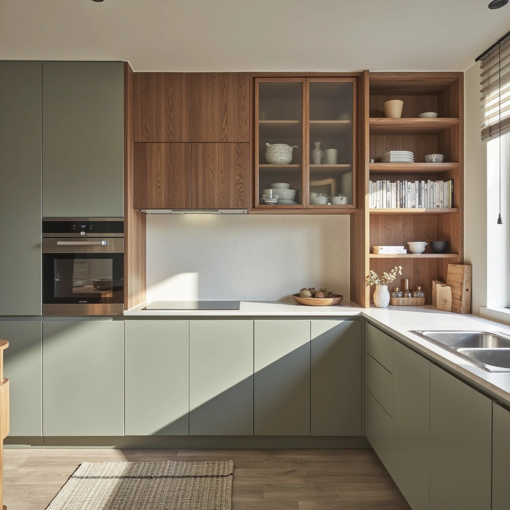 7. Painted Cabinets with Natural Wood Accents