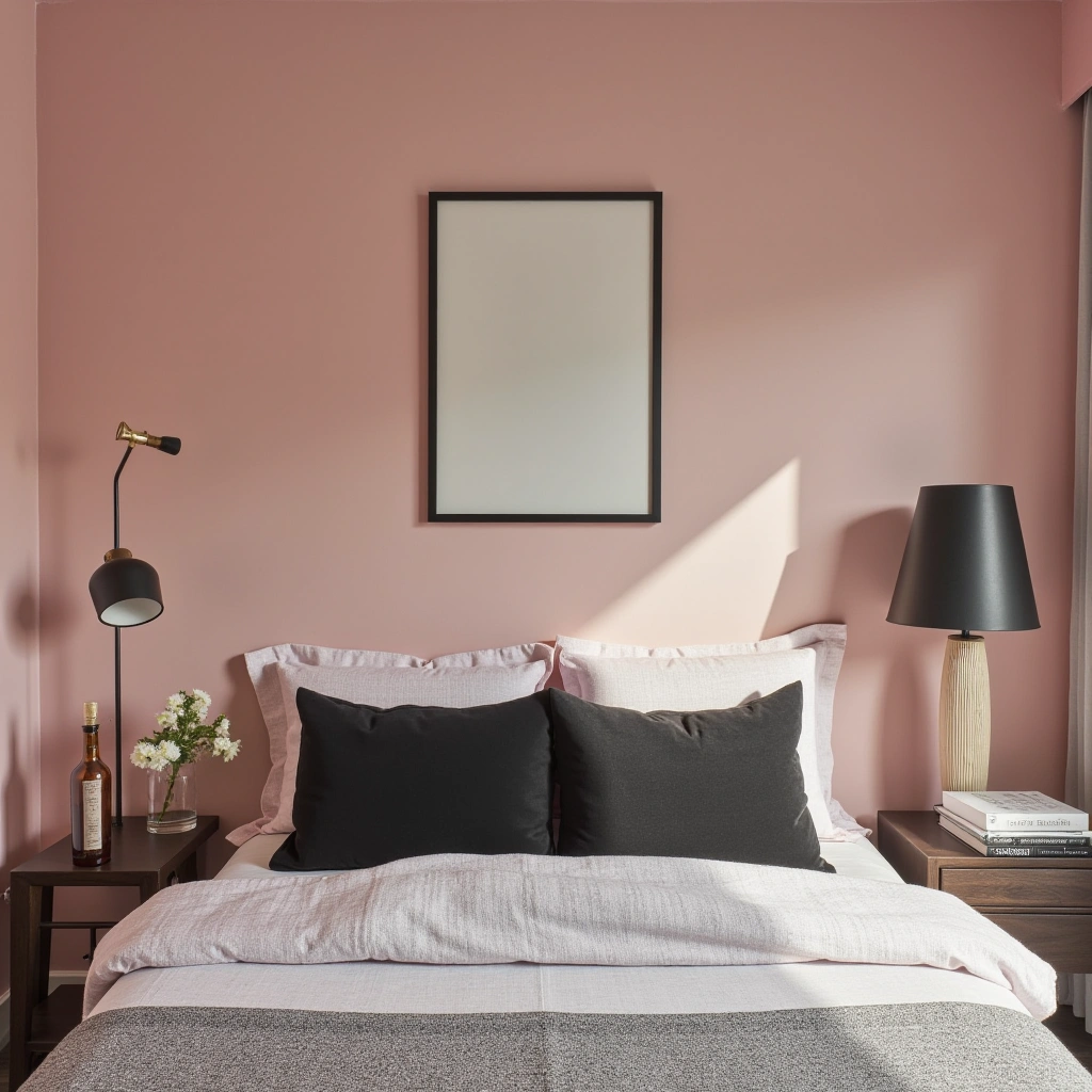 1. Blush Pink Walls with Black Accents