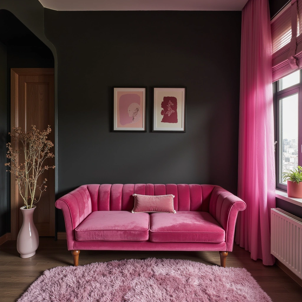 2. Black Walls with Vibrant Pink Highlights