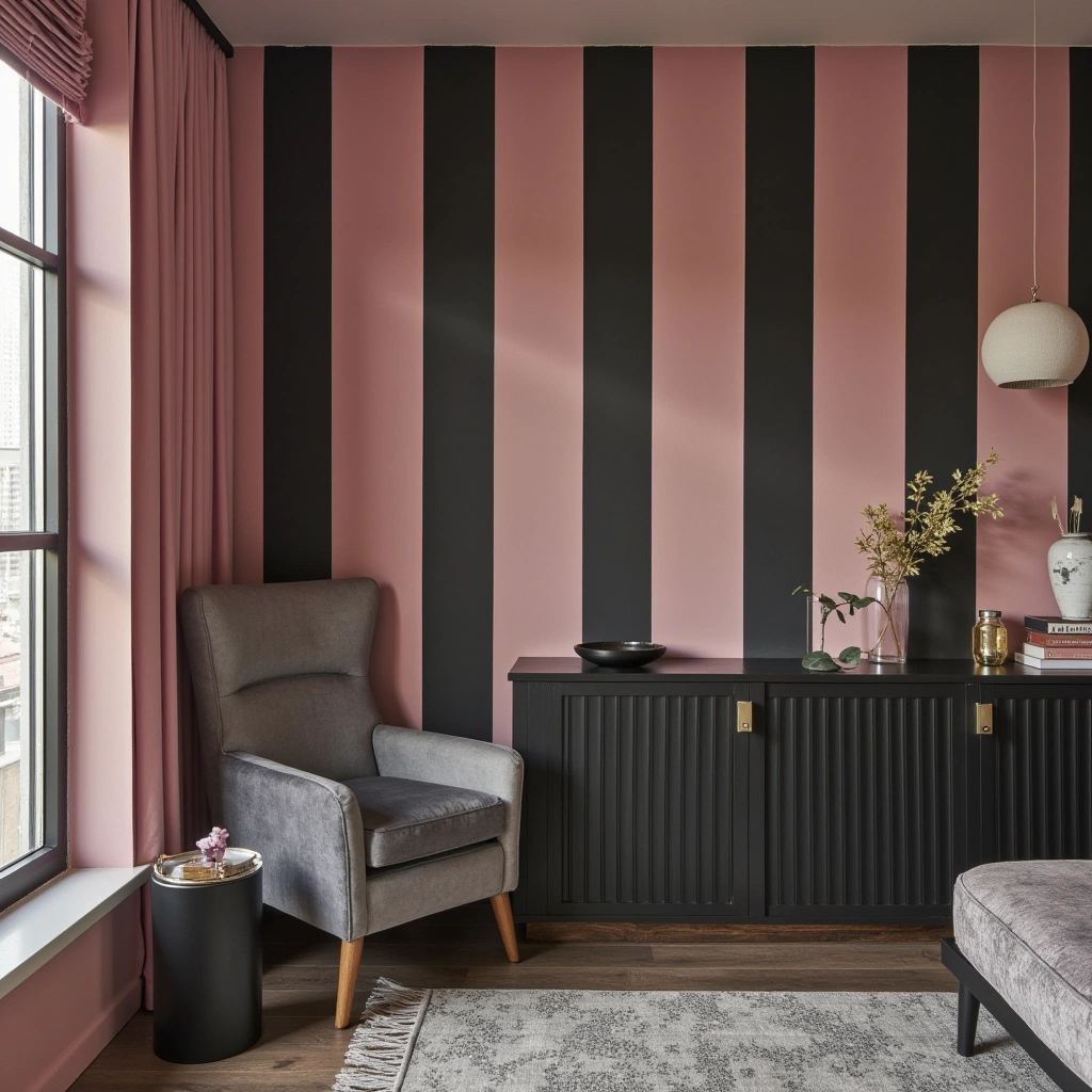 3. Pink and Black Striped Wallpaper