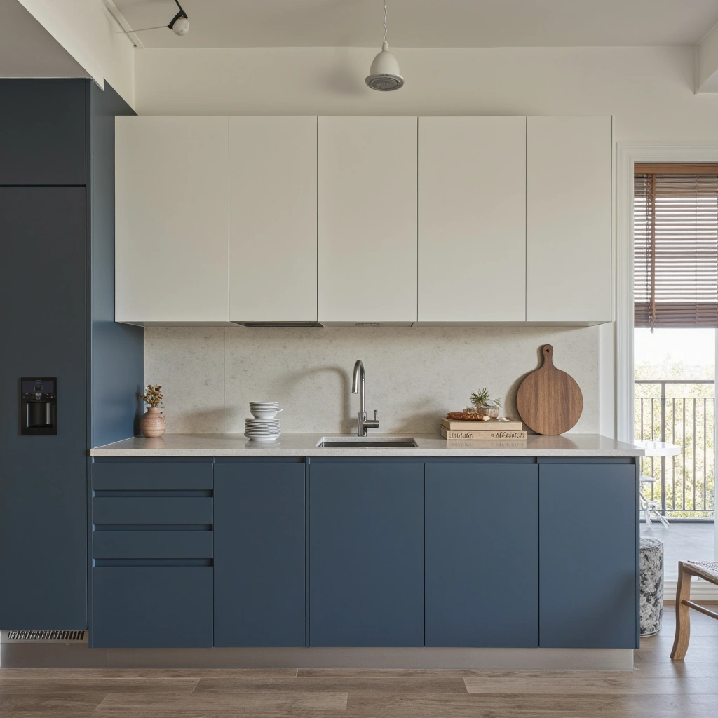 9. High-Gloss and Matte Cabinet Finishes Together