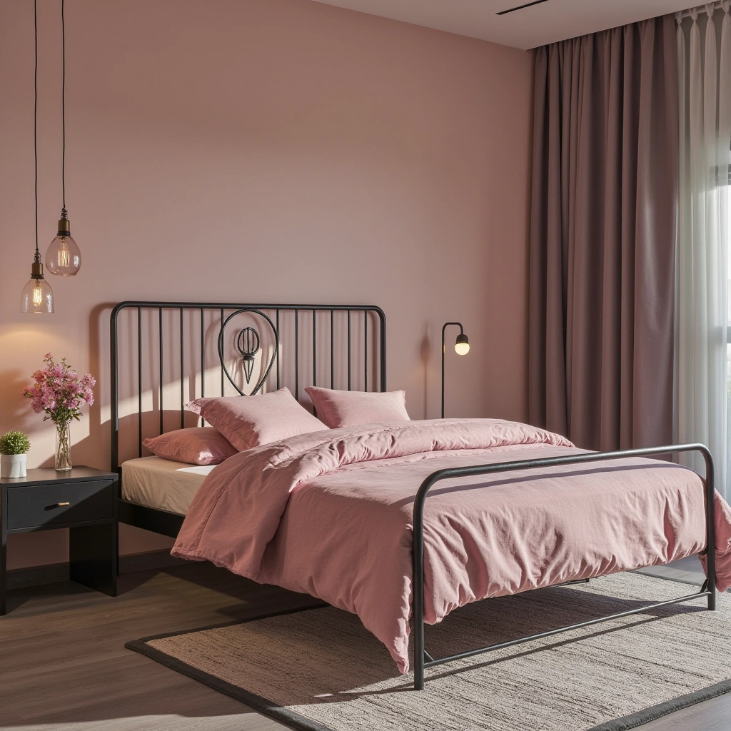 5. Pink Bedding with Black Bed Frame
