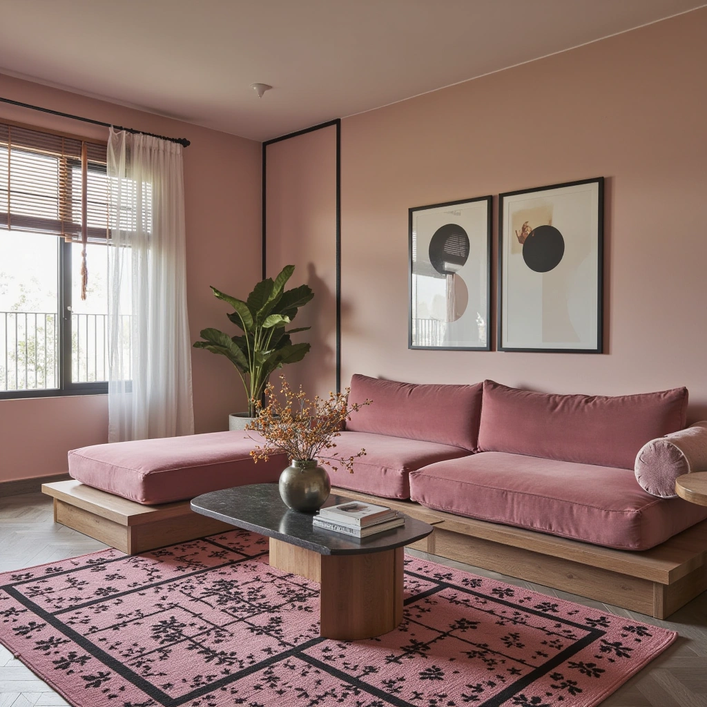 8. Black and Pink Geometric Rugs