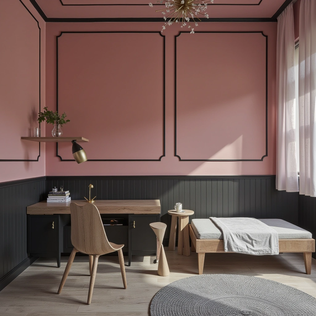 9. Pink Accent Wall with Black Trim
