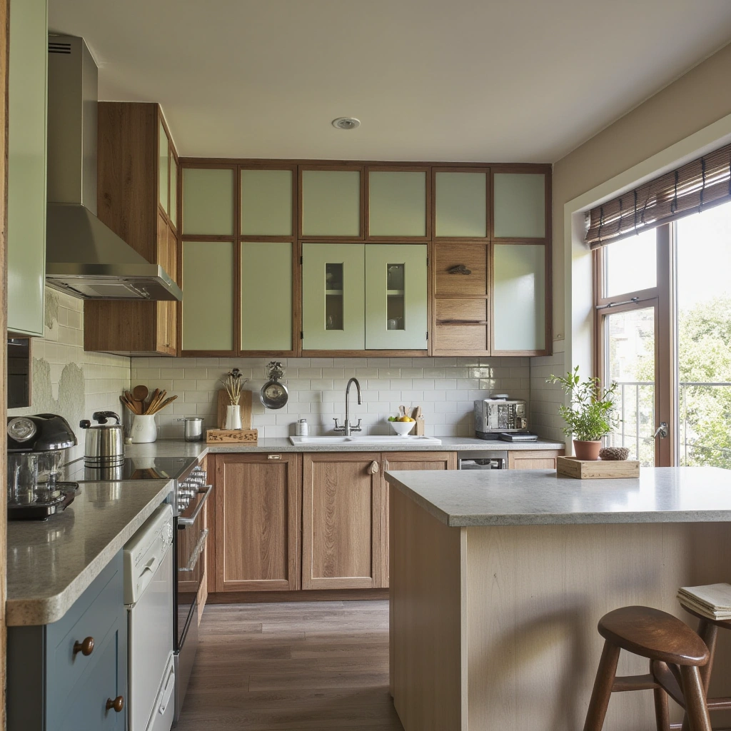 10. Using Reclaimed Cabinets Mixed with New Units