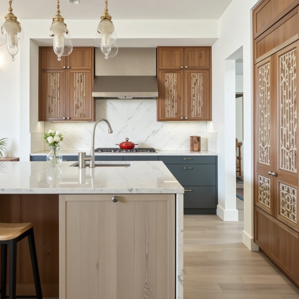 11. Patterned or Textured Cabinet Doors with Plain Ones