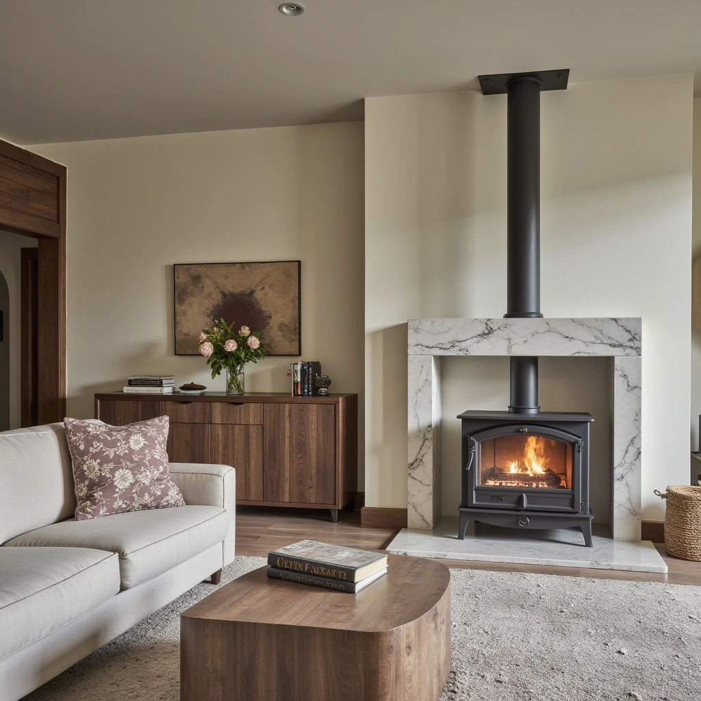 5. Elegant Marble Hearth Wood Stove