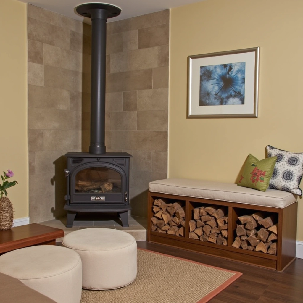 8. Wood Stove with Built-In Storage