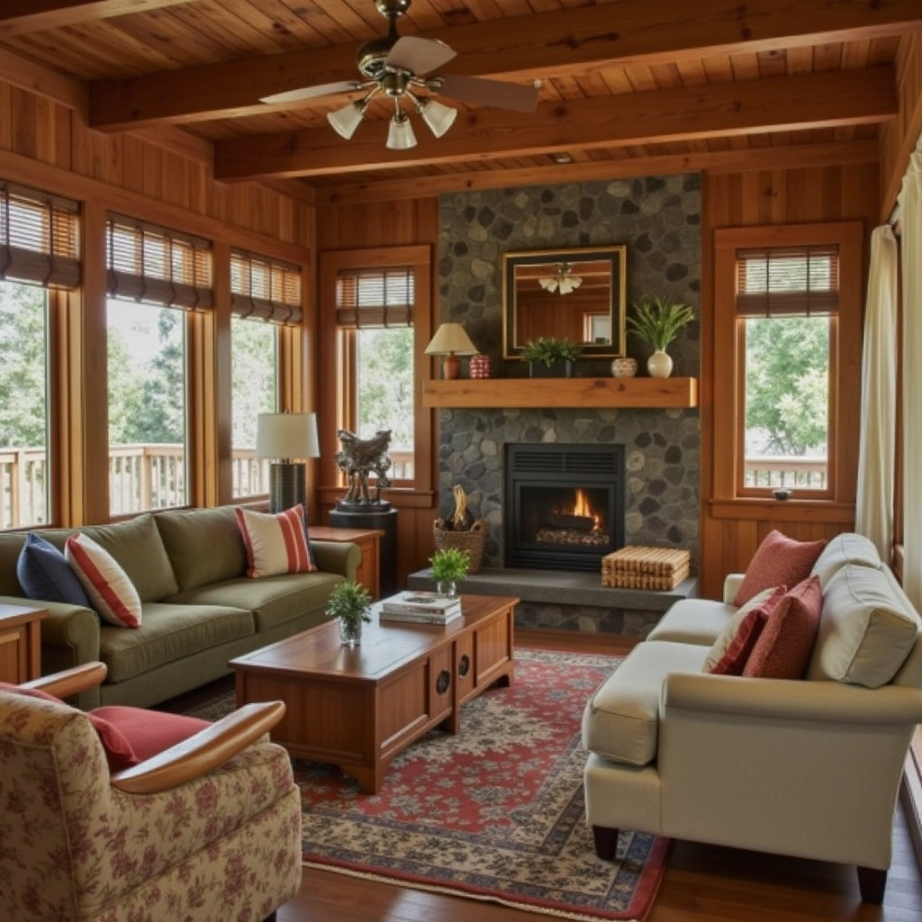 10. Wood Stove with Natural Wood Paneling