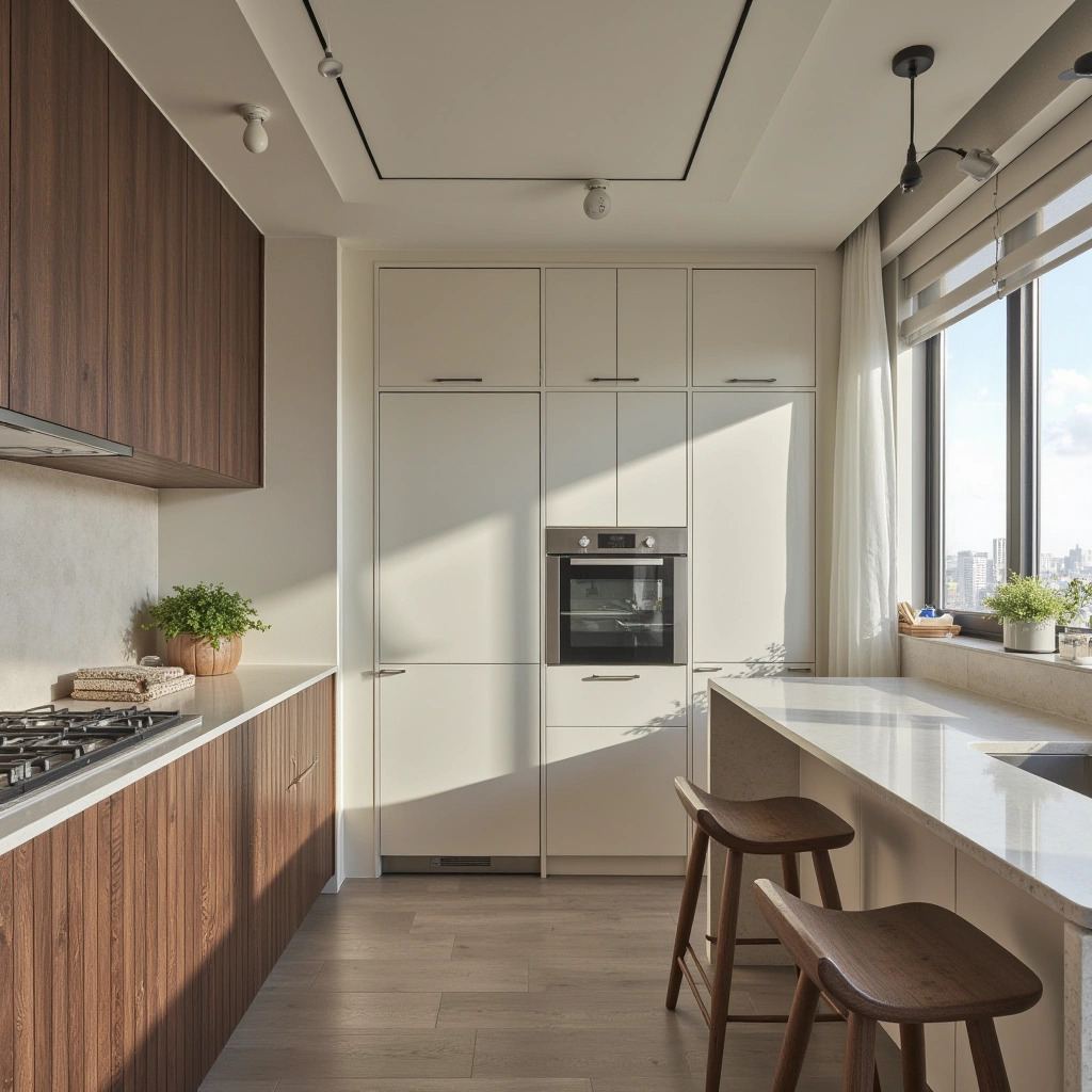 2. White Cabinets with Dark Wood Accents