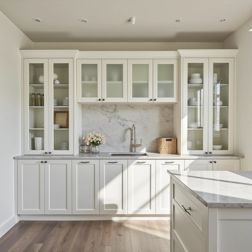 3. White Cabinets with Glass-Front Doors