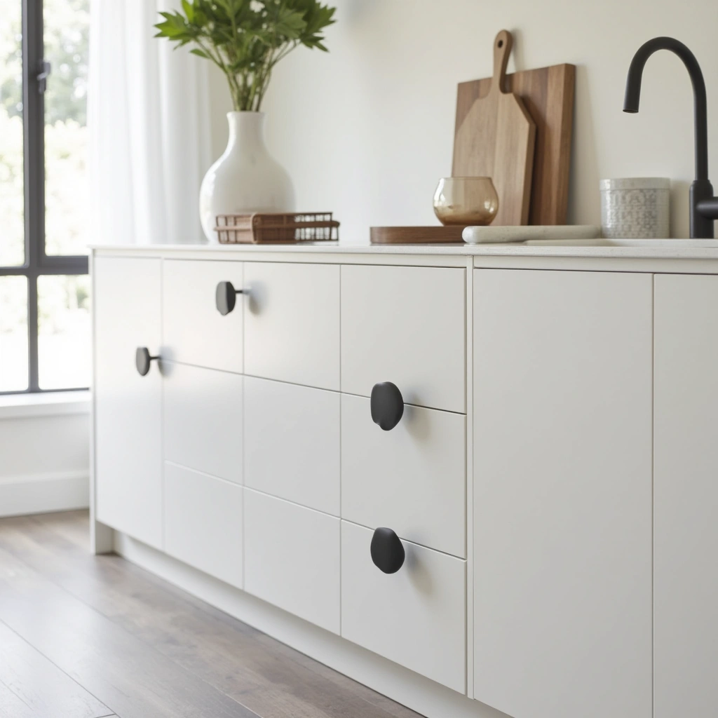 5. White Cabinets with Matte Black Hardware