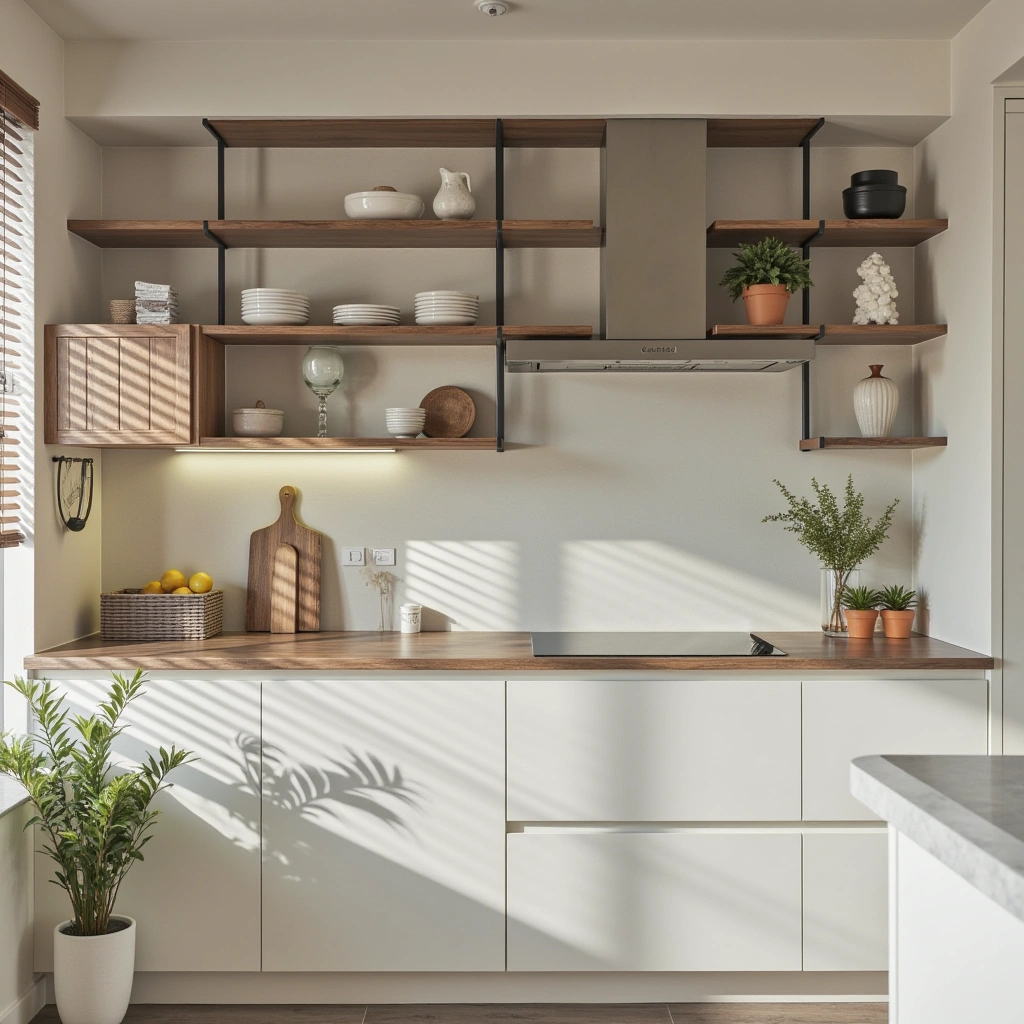 6. White Cabinets with Open Shelving